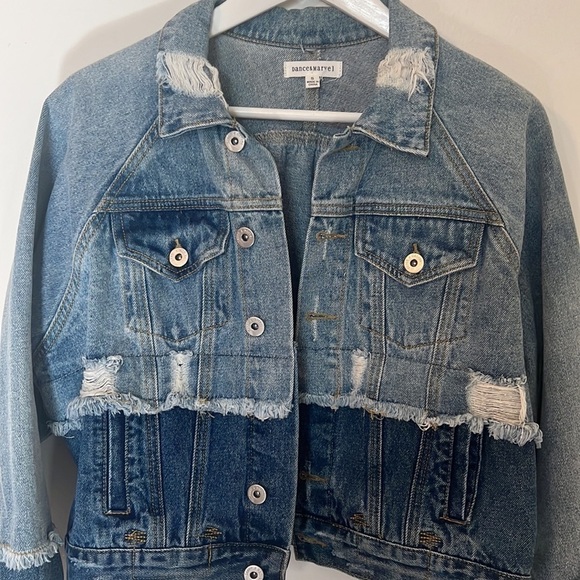 Dance & Marvel Distressed Two Toned Jean Jacket Size Small - Picture 2 of 9